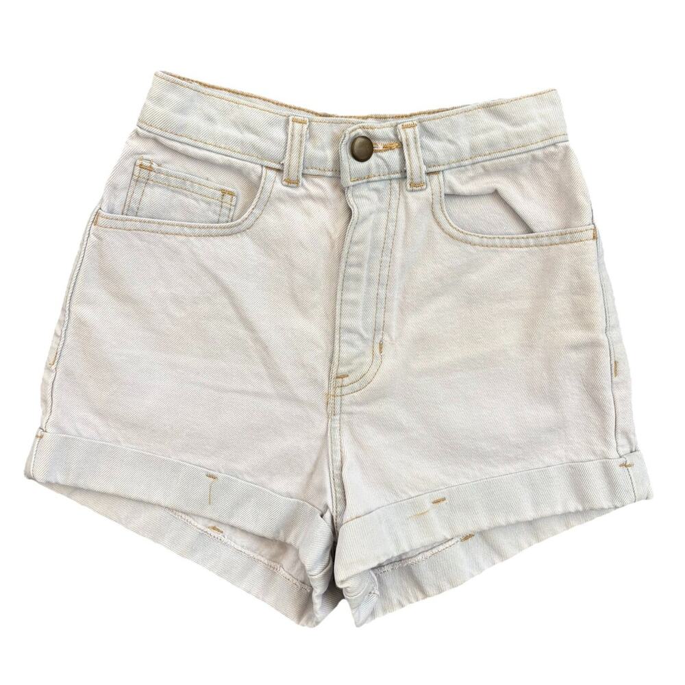 American Apparel | High Waisted 100% Cotton Cuffed Denim Shorts Light Wash 25